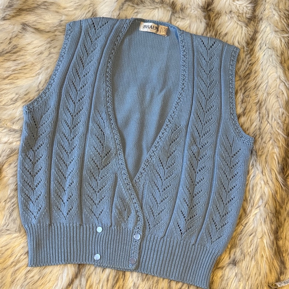 V i n t a g e • Blue Cable Knit Women's Sweater Vest
